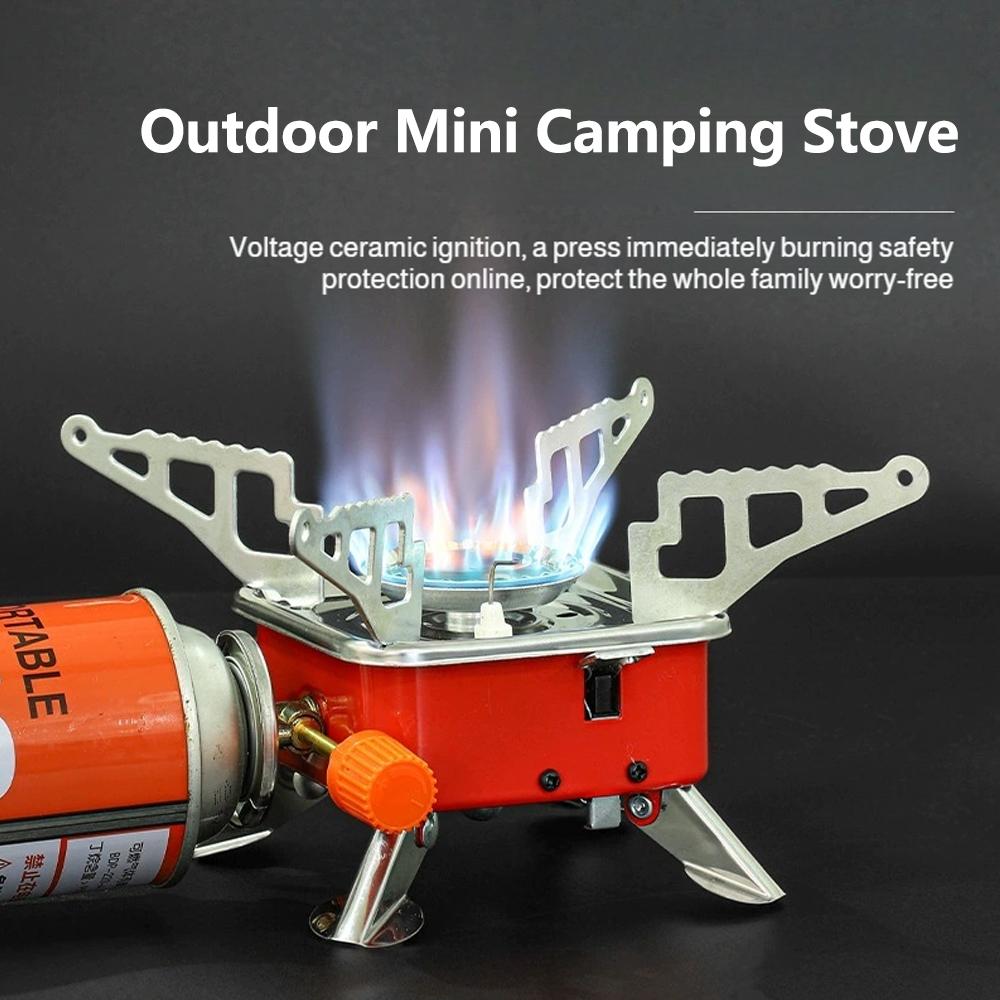 Camping Cooking Wood Stove - Réchaud à gaz portable pliable coupe-vent,