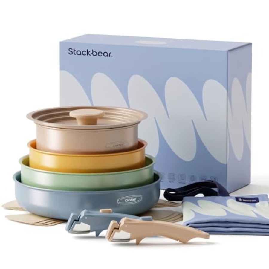 Camping Cooking Set Detachable Handle - Ensemble de casseroles en céramique, poêles