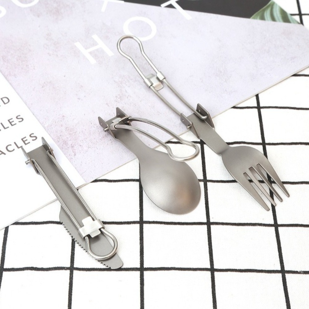 Camp Spork Set - Spork pliant demi-polissage en titane, léger