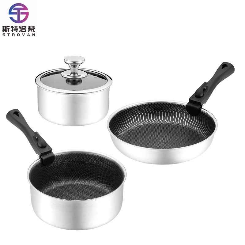 Camping Cooking Set Detachable Handle - Ensemble d'ustensiles de cuisine en acier
