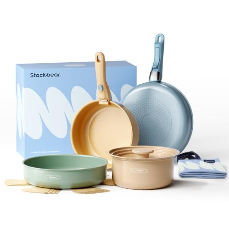 Camping Cooking Set Detachable Handle - Ensemble de casseroles en céramique, poêles