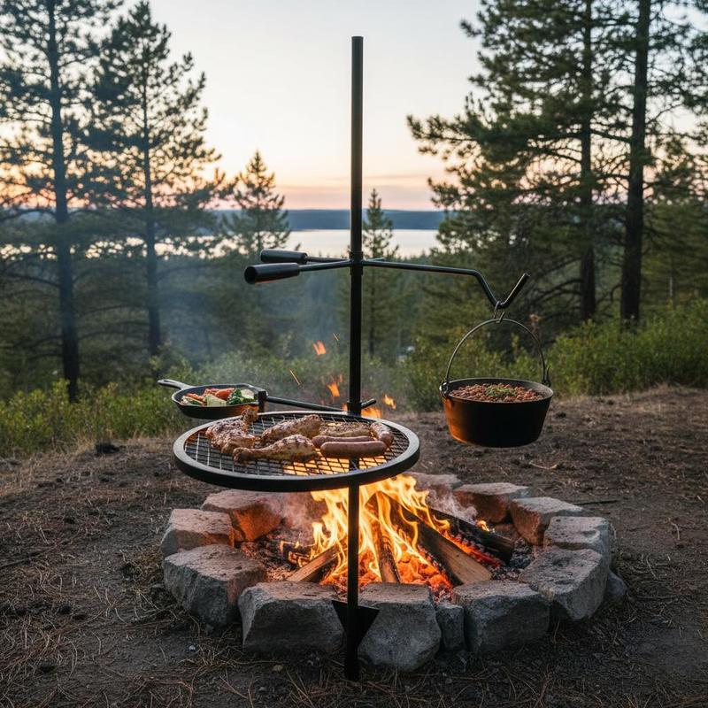 Camping Cooking Open Fire - Grille de cuisson rotative 24x24 pouces
