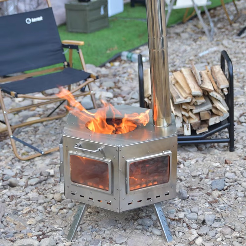Camping Cooking Wood Stove - 【Populaire】Réchaud de camping hexagonal pliable multifonctionnel