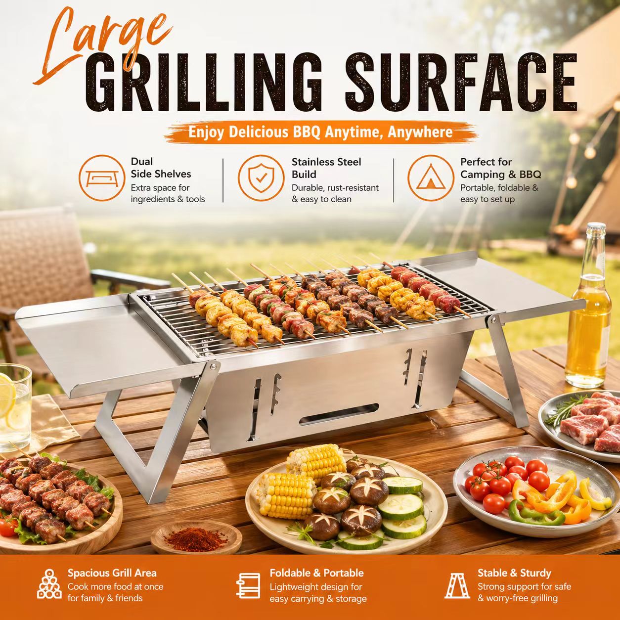 Camp Grill Portable Folding - Barbecue au charbon de bois pliable
